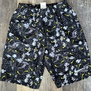Boys Swim Black and Gray Patterned Shorts